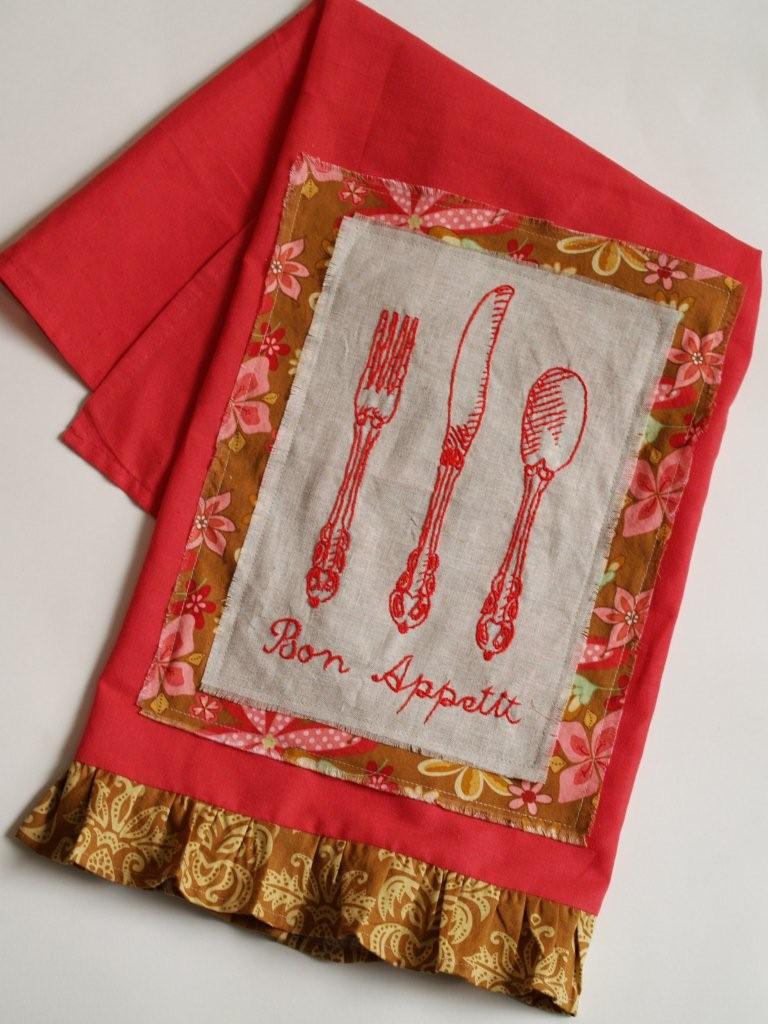 Bon Appetit! Embroidered Dishtowel