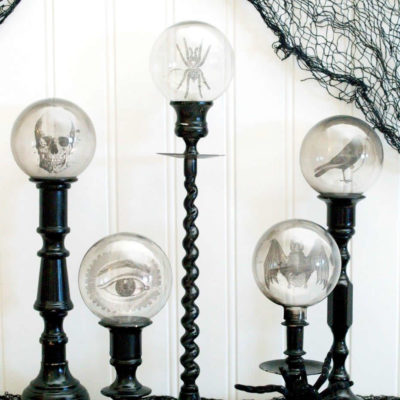 DIY Spooky Crystal Ball Halloween Candlesticks