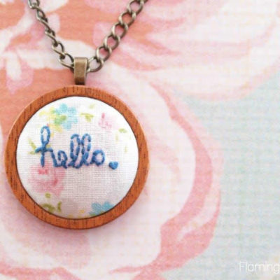 “Hello” Embroidered Pendant Necklace