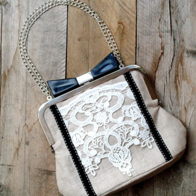 Linen and Lace Bow Clutch
