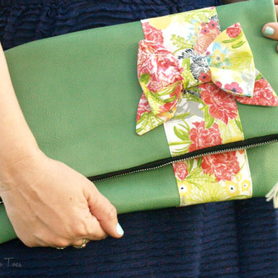 Leather and Bow Fold Over Clutch