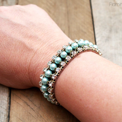 Pearl and Rhinestone Leather Bracelet