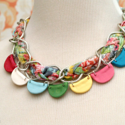 Pretty Clay Bunting and Braided Chain Necklace