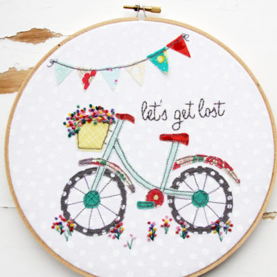 Let’s Get Lost Summer Bicycle Embroidery Hoop Art