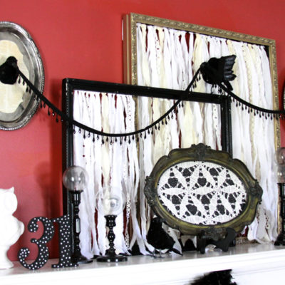 Vintage Black and White Halloween Mantel