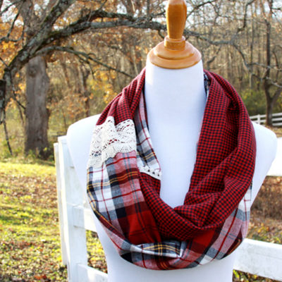 15 Minute Plaid and Lace Infinity Scarf