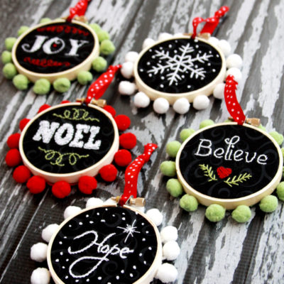 Chalk Embroidery Mini Hoop Ornaments