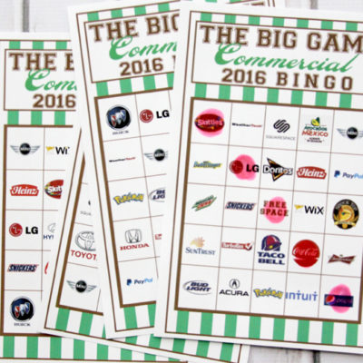 2016 Big Game Commercial Bingo