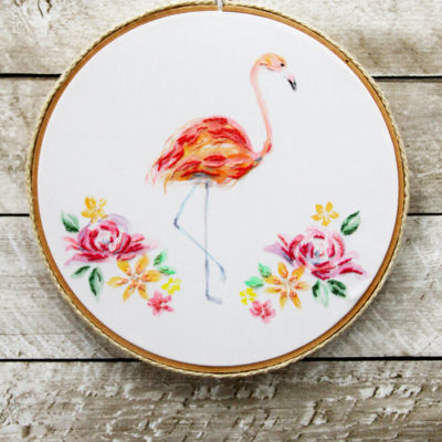 Watercolor Floral Flamingo Embroidery Hoop Art