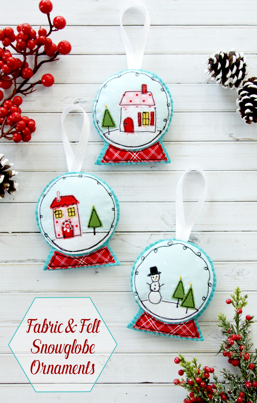 Fabric and Felt Snowglobe Ornaments