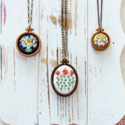 Three Sweet Embroidered Mini Hoop Necklaces