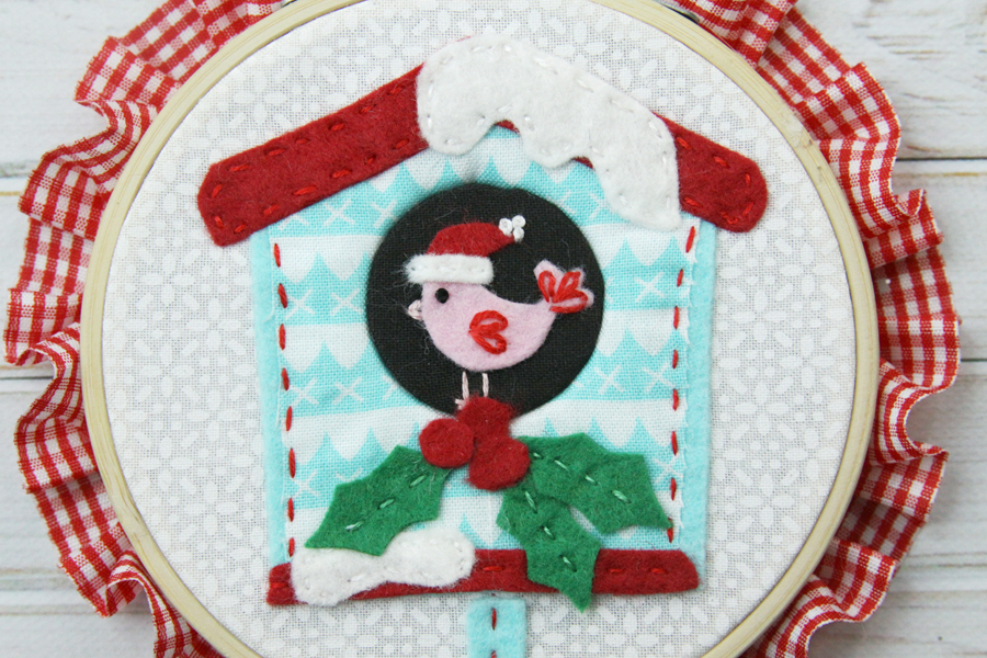 Sweet Fabric and Felt Birdhouse Hoop Ornament