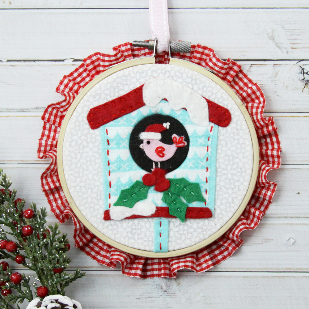 Sweet Fabric and Felt Birdhouse Hoop Ornament