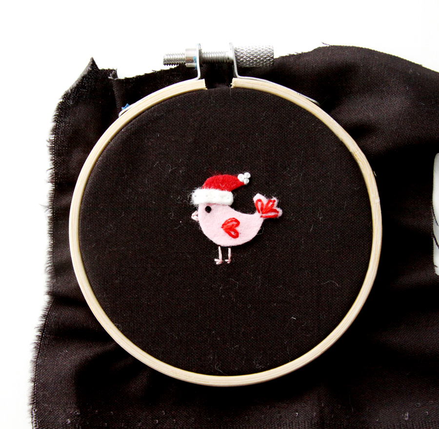 Sweet Fabric and Felt Birdhouse Hoop Ornament