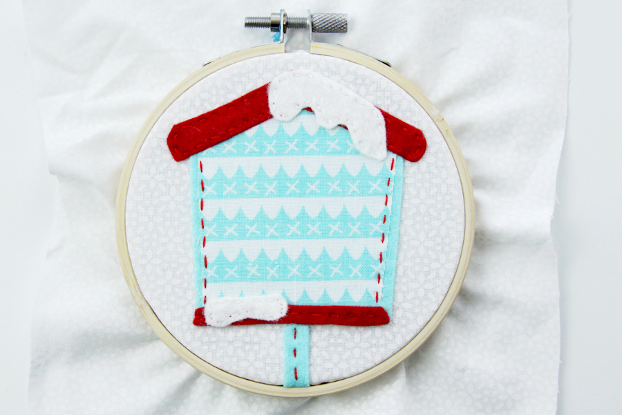 Sweet Fabric and Felt Birdhouse Hoop Ornament