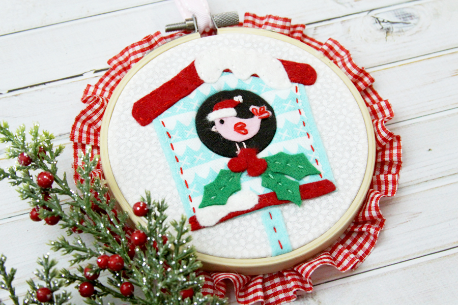 Sweet Fabric and Felt Birdhouse Hoop Ornament
