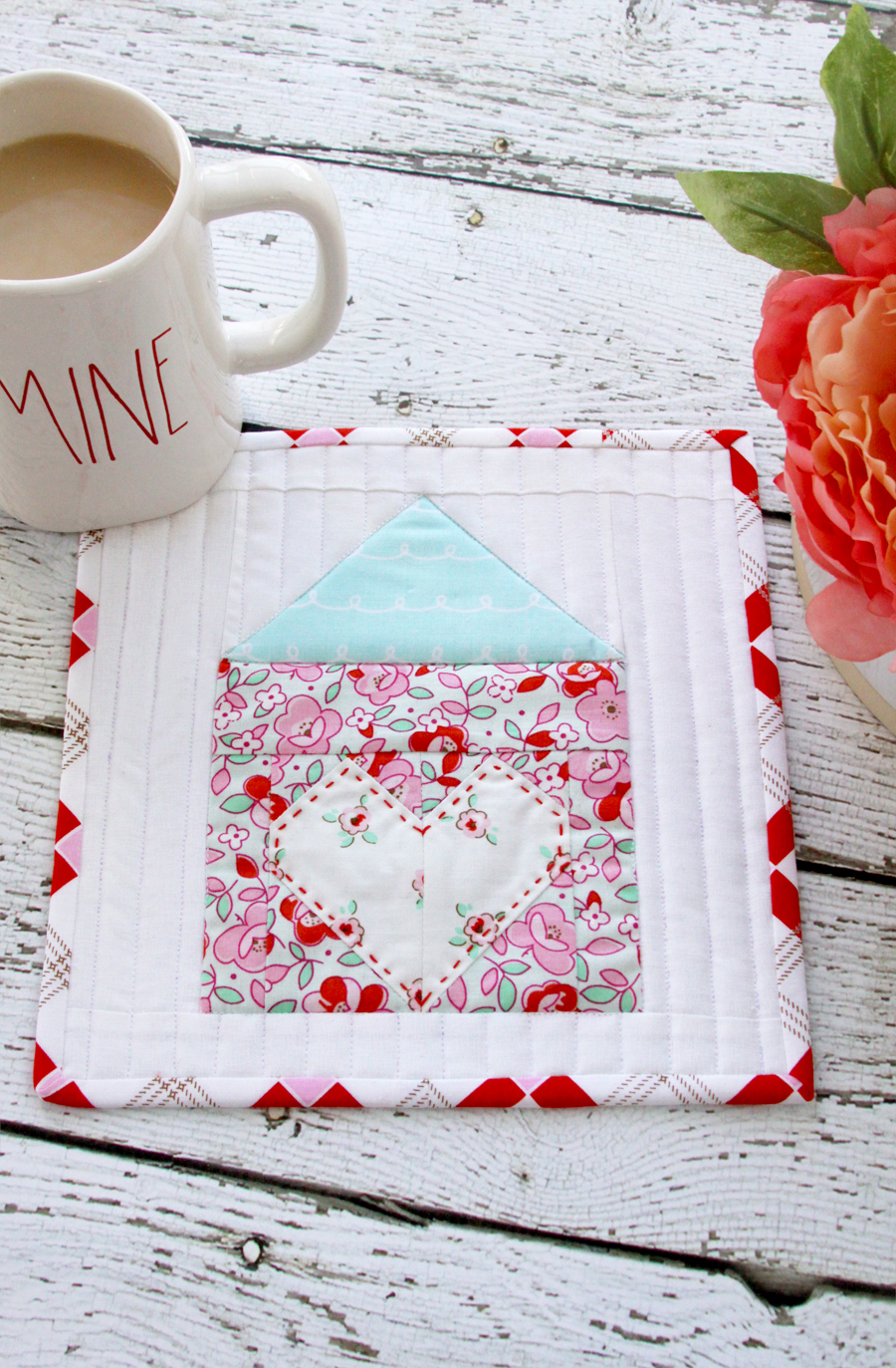 Heart and Home Mug Rug or Mini Quilt