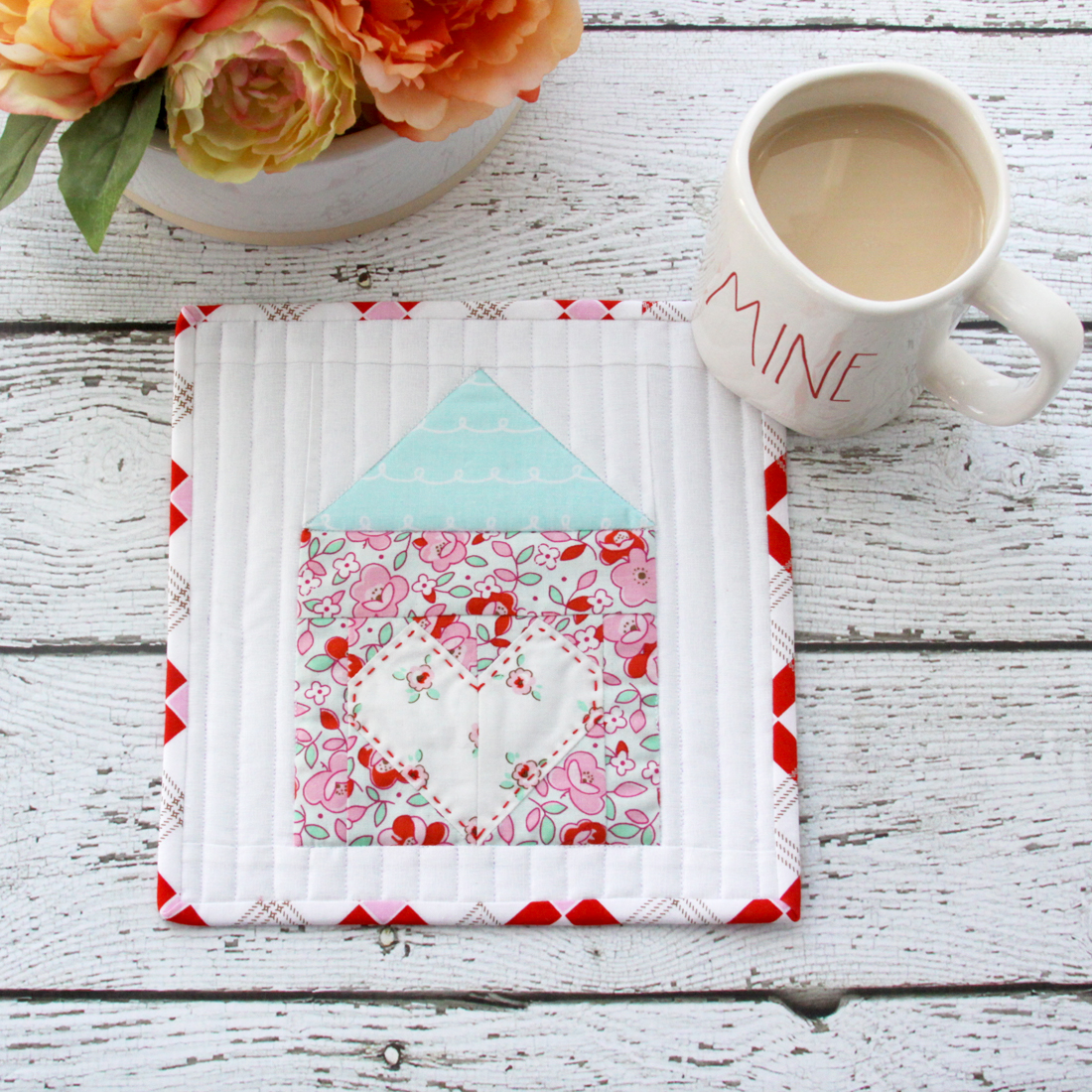 Heart and Home Mug Rug or Mini Quilt