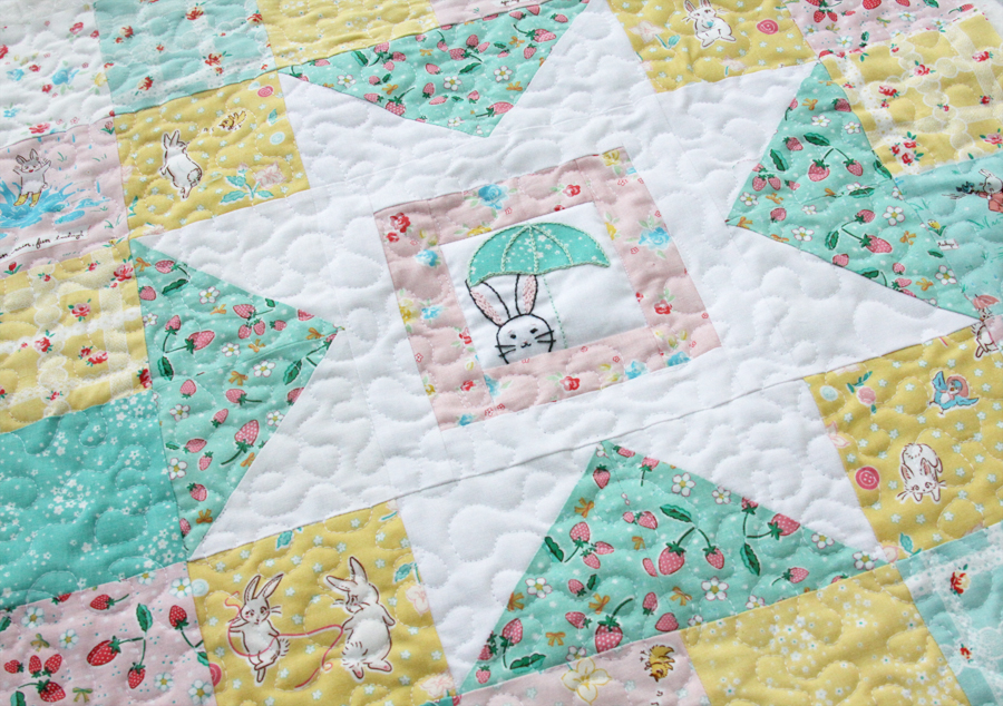 Spring Star Mini Quilt with Bunnies and Blossoms Fabric