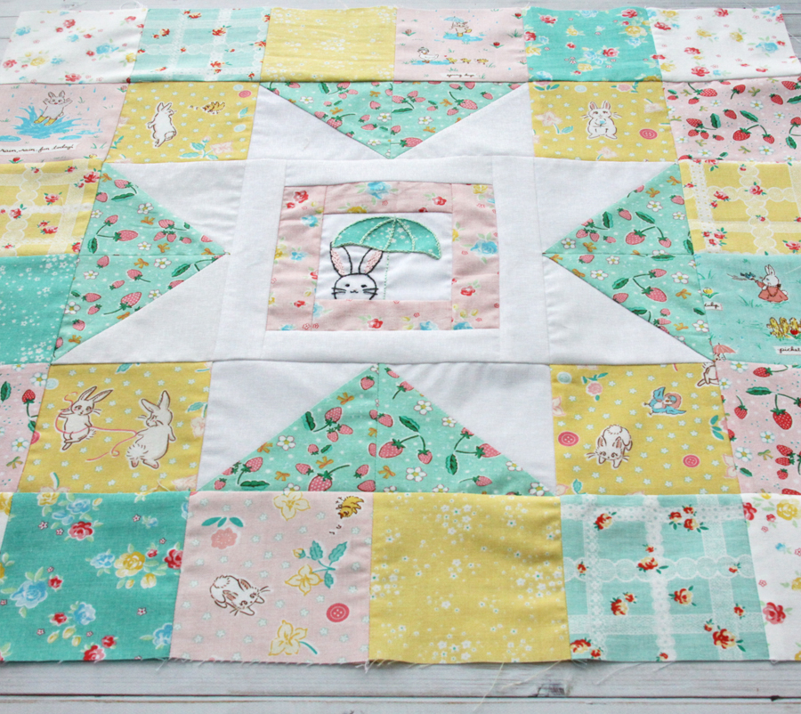 Spring Star Mini Quilt with Bunnies and Blossoms Fabric