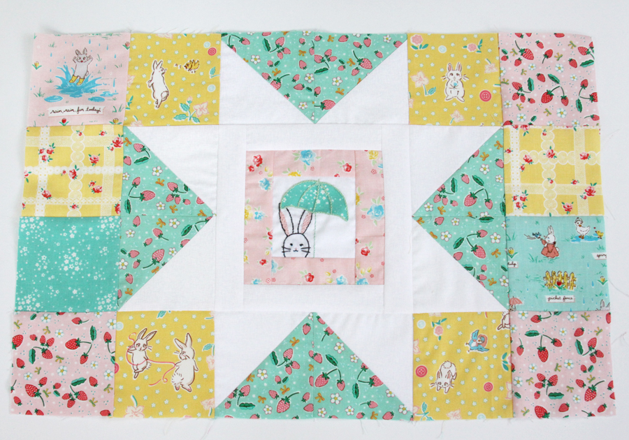 Spring Star Mini Quilt with Bunnies and Blossoms Fabric
