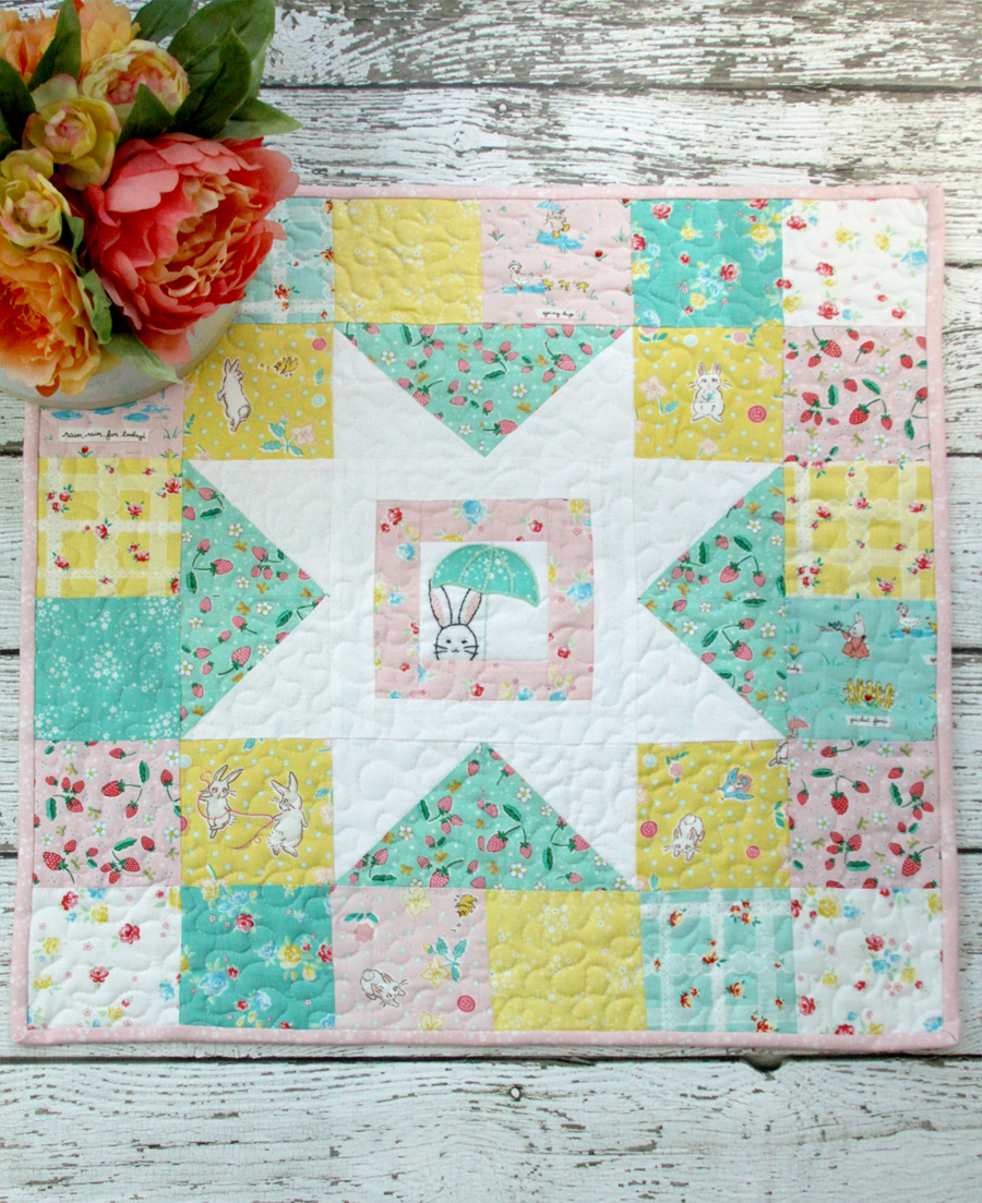 Spring Star Mini Quilt with Bunnies and Blossoms Fabric