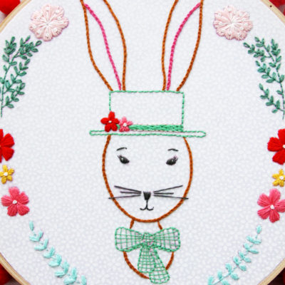 Rabbit Portrait Embroidery Hoop Art