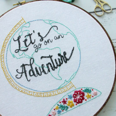 Floral Vintage Adventure Globe Embroidery Pattern
