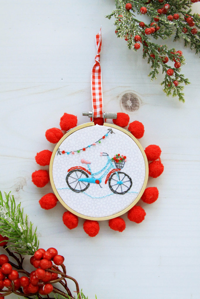 Fabulous and Fun DIY Christmas Ornaments by popular Tennessee craft blog, Flamingo Toes: image of mini bicycle hoop ornament.