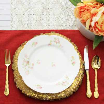 DIY Glittered Wood Slice Chargers