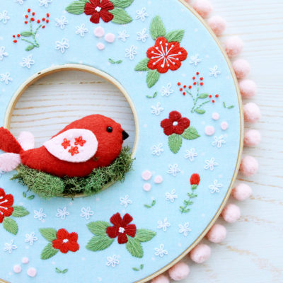 Winter Floral Embroidery Hoop Wreath