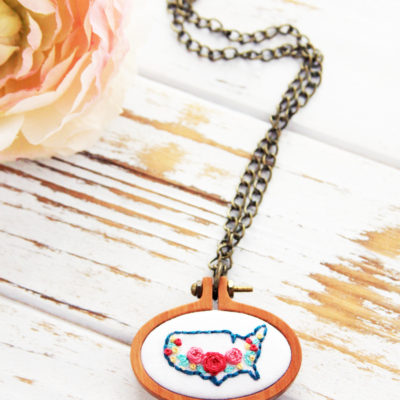 Embroidered USA Map Necklace