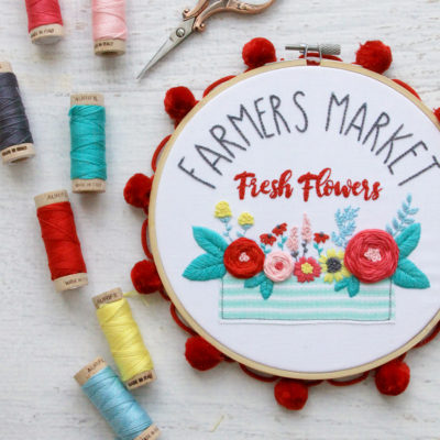 Farmers Market Fresh Flowers Embroidery Hoop Art