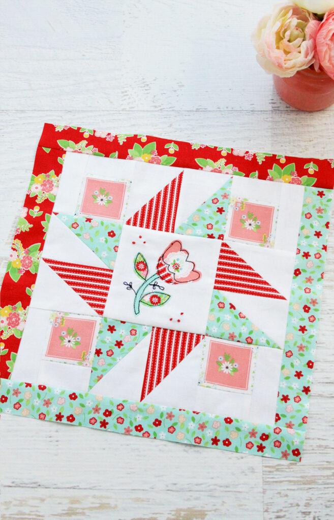 Happy Little Things Quilt Block 4 by popular quilting blog, Flamingo Toes: image of a Happy Little Things quilt block.