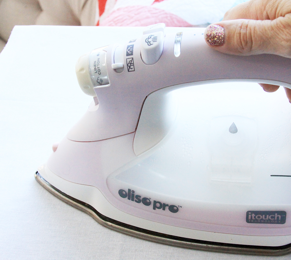 Personalized Recipe Dish Towels DIY by popular Tennessee quilting blog, Flamingo Toes: image of an Oliso Pro iron.