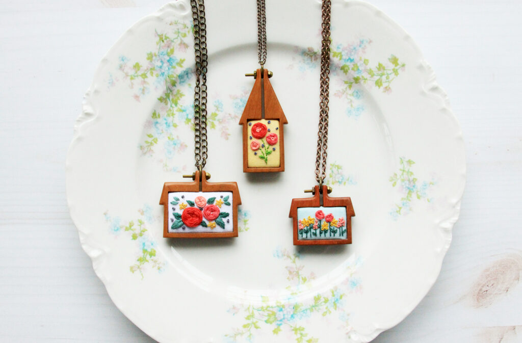 Mini Home Embroidered Hoop Necklaces