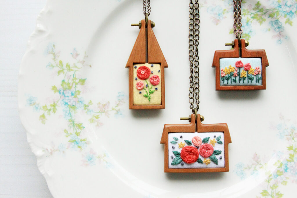 Pretty Mini Home Embroidered Hoop Necklaces