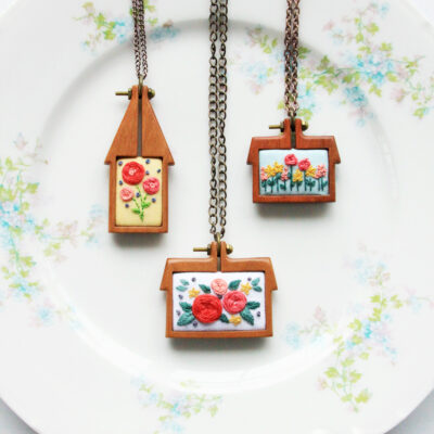 Mini Home Embroidered Hoop Necklaces
