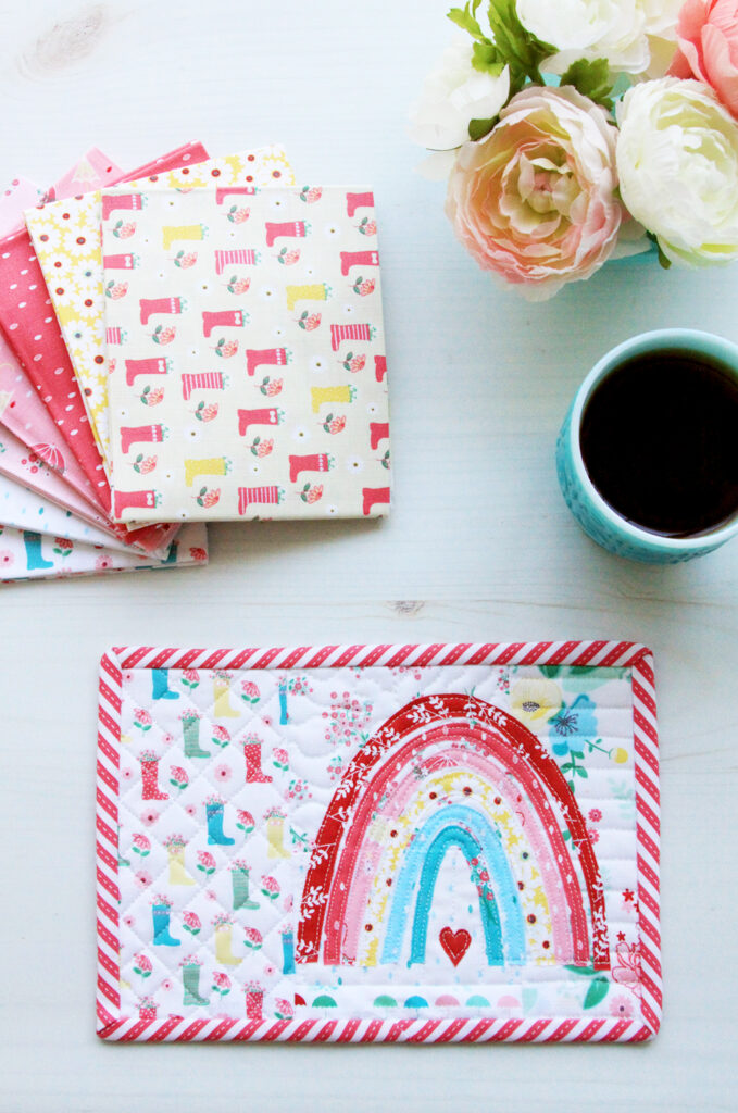 Sweet Umbrella Mug Rug in Singing in the Rain fabrics
