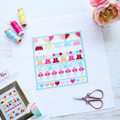Singing in the Rain Cross Stitch Hearts