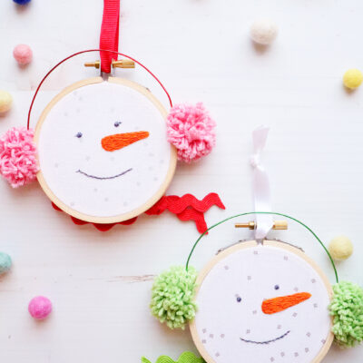 Chilly Snowman Embroidered Hoop Ornaments