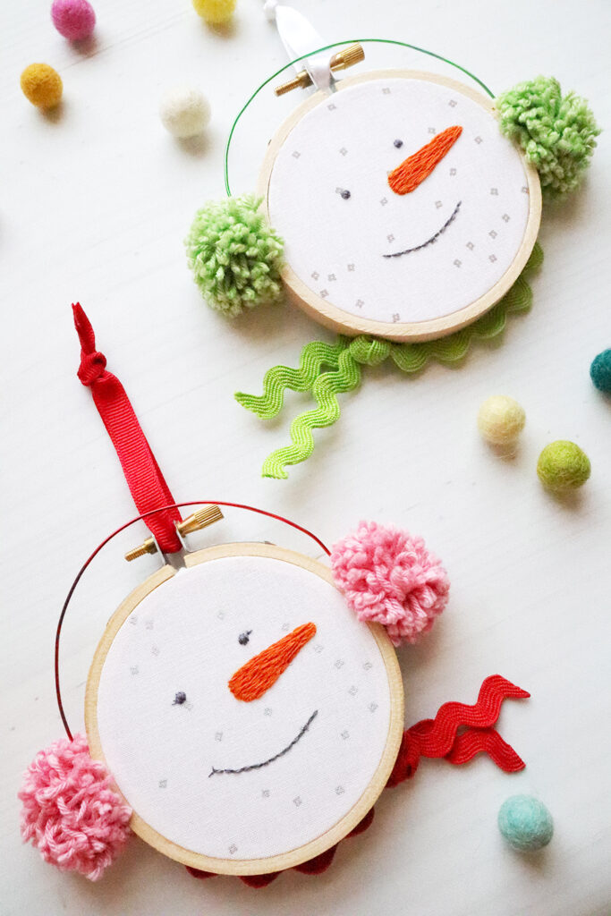 Chilly Snowman Embroidered Hoop Ornaments